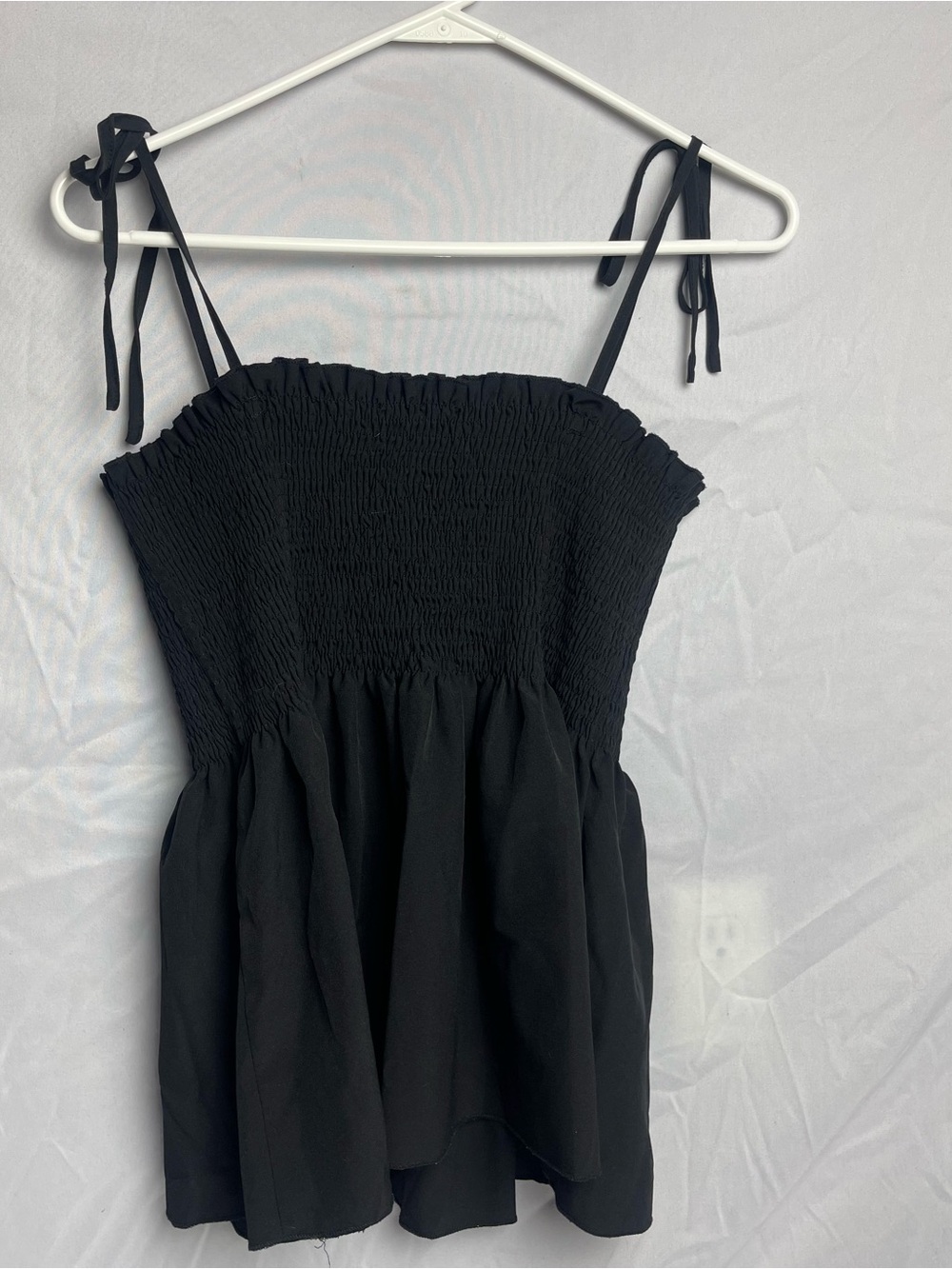 Black Smocked Tie-Shoulder Camisole Top